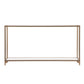 56" Clear and Gold Glass Mirrored Frame Console Table With Shelves