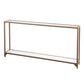 56" Clear and Gold Glass Mirrored Frame Console Table With Shelves