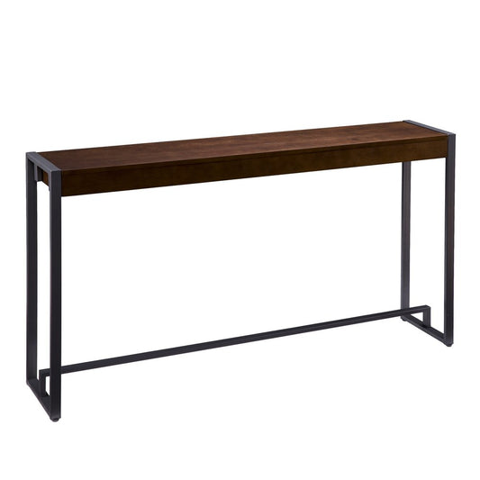 54" Dark Brown and Gunmetal Wood and Metal Sled Console Table