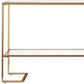 52" Clear and Gold Glass Mirrored Sled Console Table With Shelves