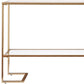 52" Clear and Gold Mirrored Glass and Metal Sled Console Table With Shelf