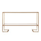 52" Clear and Gold Mirrored Glass and Metal Sled Console Table With Shelf