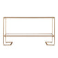 52" Clear and Gold Glass Mirrored Sled Console Table With Shelves