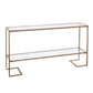 52" Clear and Gold Mirrored Glass and Metal Sled Console Table With Shelf