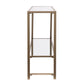 52" Clear and Gold Mirrored Glass and Metal Sled Console Table With Shelf