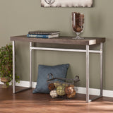 46" Gray Brown and Silver Distressed Sled Console Table