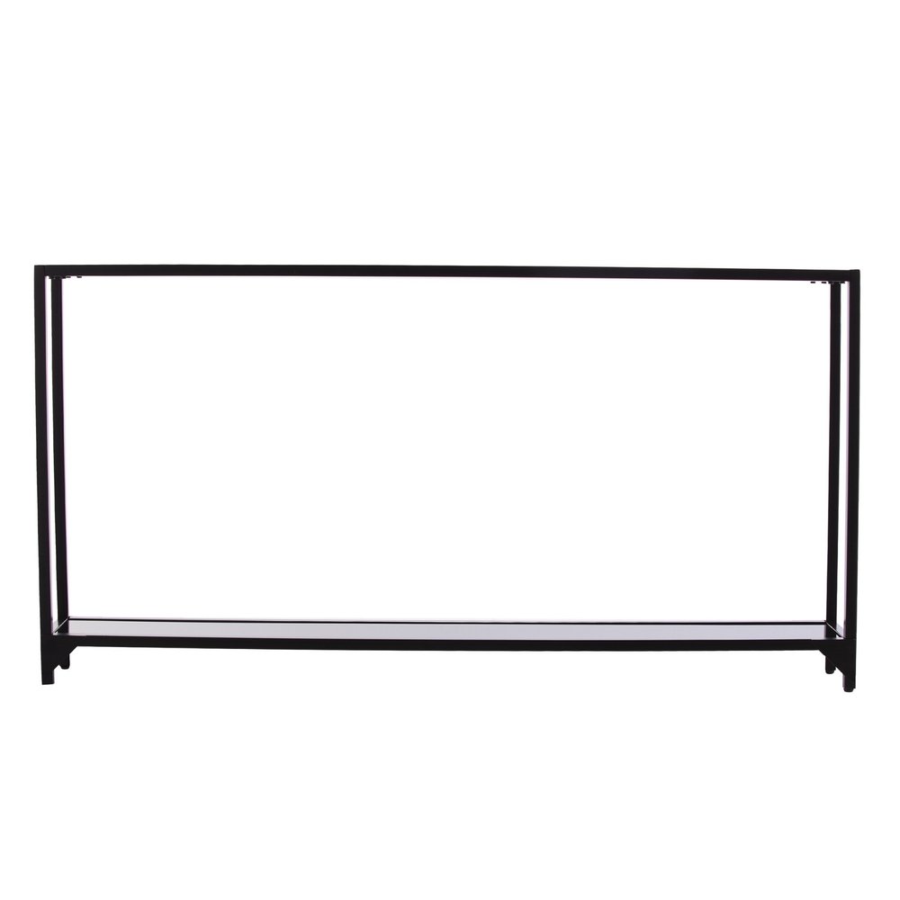 56" Clear and Black Glass Frame Console Table With Shelves