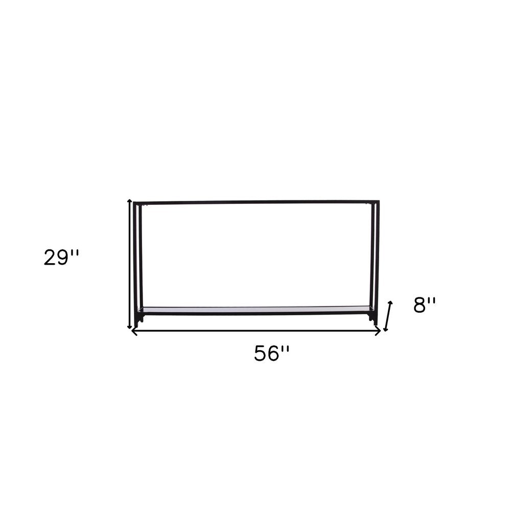 56" Clear and Black Glass Frame Console Table With Shelves