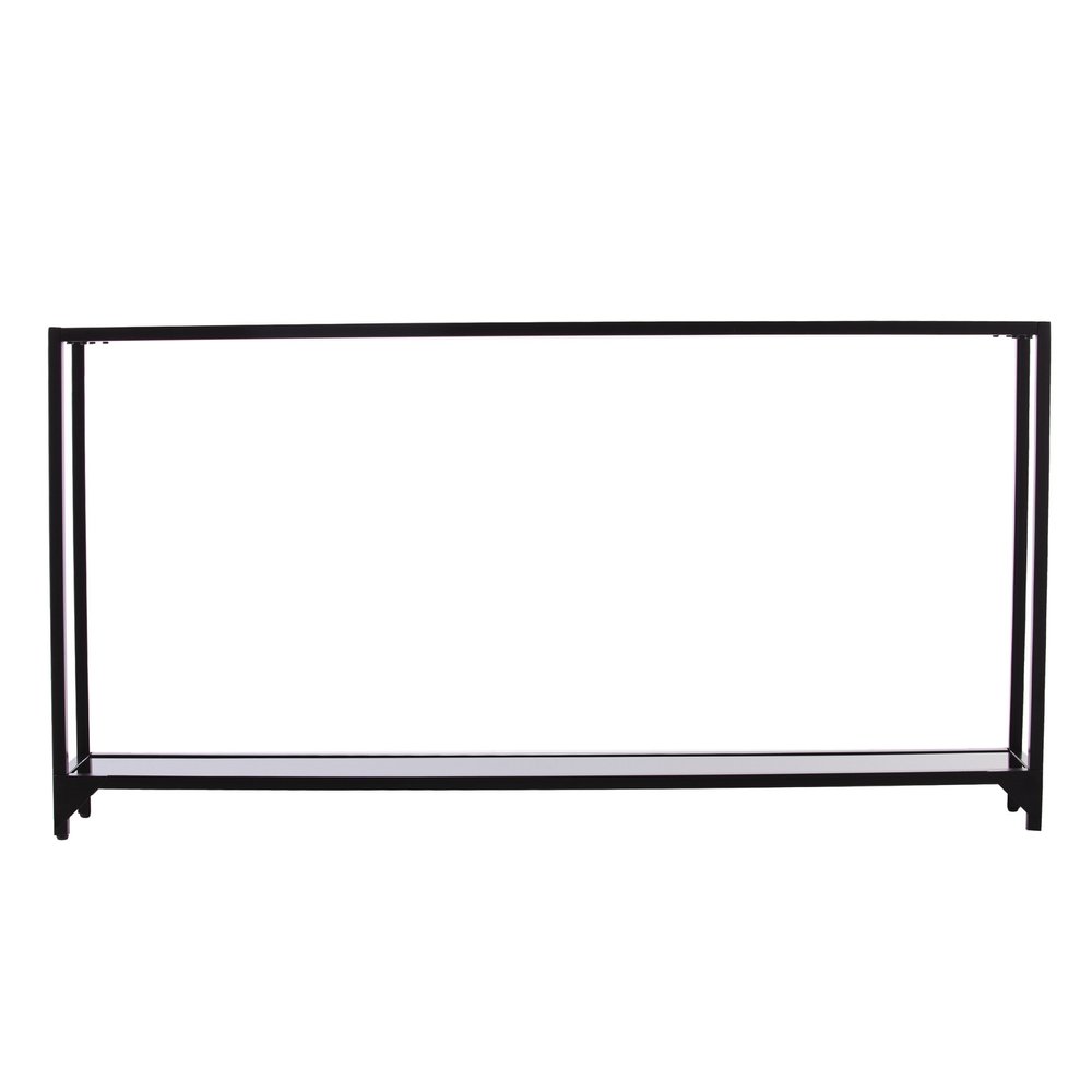 56" Clear and Black Glass Frame Console Table With Shelves