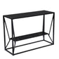 42" Black Glass and Metal A Frame Console Table With Shelf