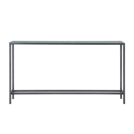 56" Silver and Gunmetal Mirrored Glass Console Table