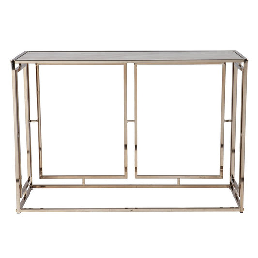 44" Champagne and Gold Faux Marble and Metal Frame Console Table