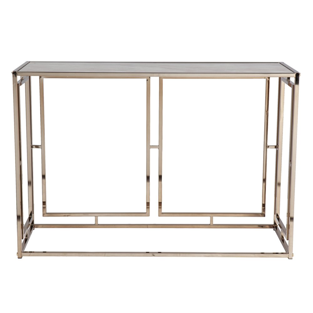 44" Champagne and Gold Faux Marble and Metal Frame Console Table