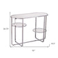 42" Silver Mirrored Glass and Iron Oval Cross Leg Console Table With Two Shelves