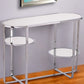 42" Silver Mirrored Glass Oval Cross Leg Console Table With Shelves
