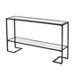 52" Clear and Black Glass Mirrored Sled Console Table With Shelves
