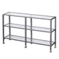 49" Clear and Silver Glass Distressed Frame Console Table With Shelves