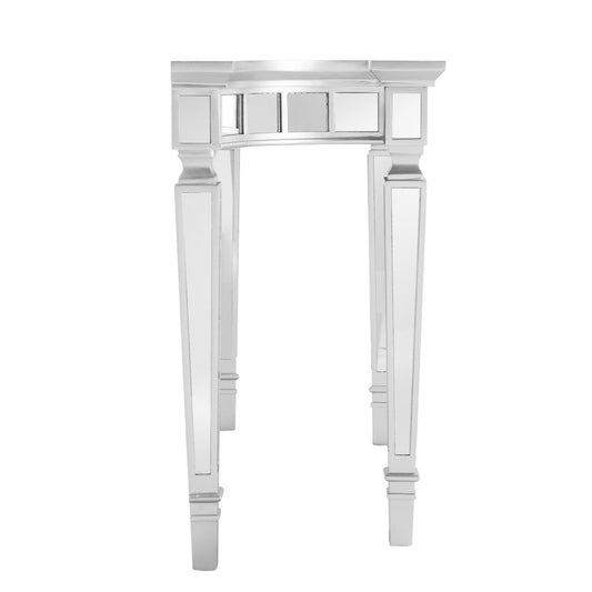 45" Silver Mirrored Glass and Wood Free Form Console Table