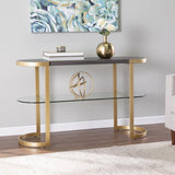 49" Gray and Gold Solid Wood Oval Sled Console Table With Storage