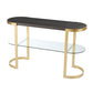 49" Gray and Gold Solid Wood Oval Sled Console Table With Storage