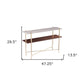 47" White Brass and Brown Faux Marble Console Table With Shelf