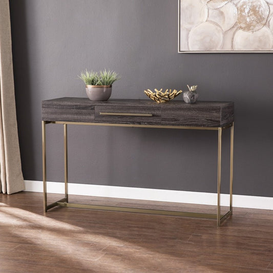 48" Gray and Gold Wood and Metal Frame Console Table With Drawer