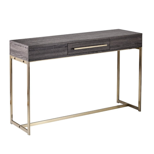 48" Gray and Gold Wood and Metal Frame Console Table With Drawer