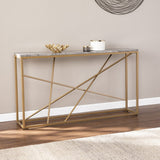 52" Gray and Gold Faux Marble and Metal A Frame Console Table