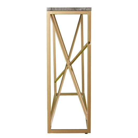 52" Gray and Gold Faux Marble and Metal A Frame Console Table