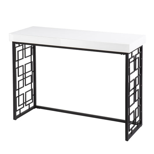 42" White and Black Glass and Metal Sled Console Table
