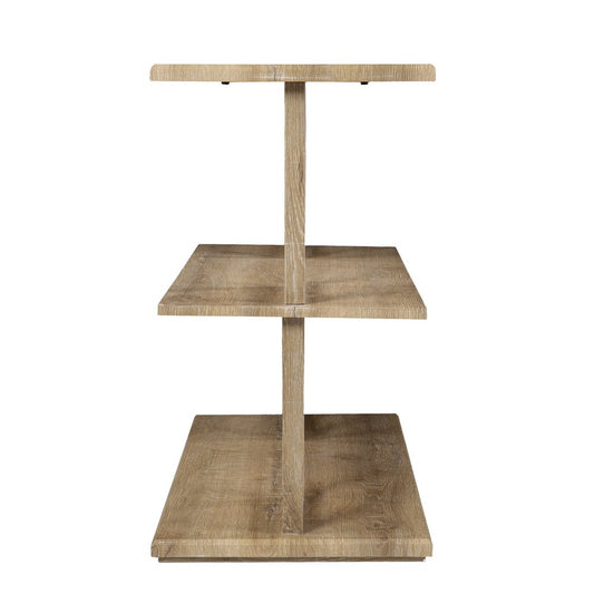 42" Natural Wood Floor Shelf Console Table With Two Shelves