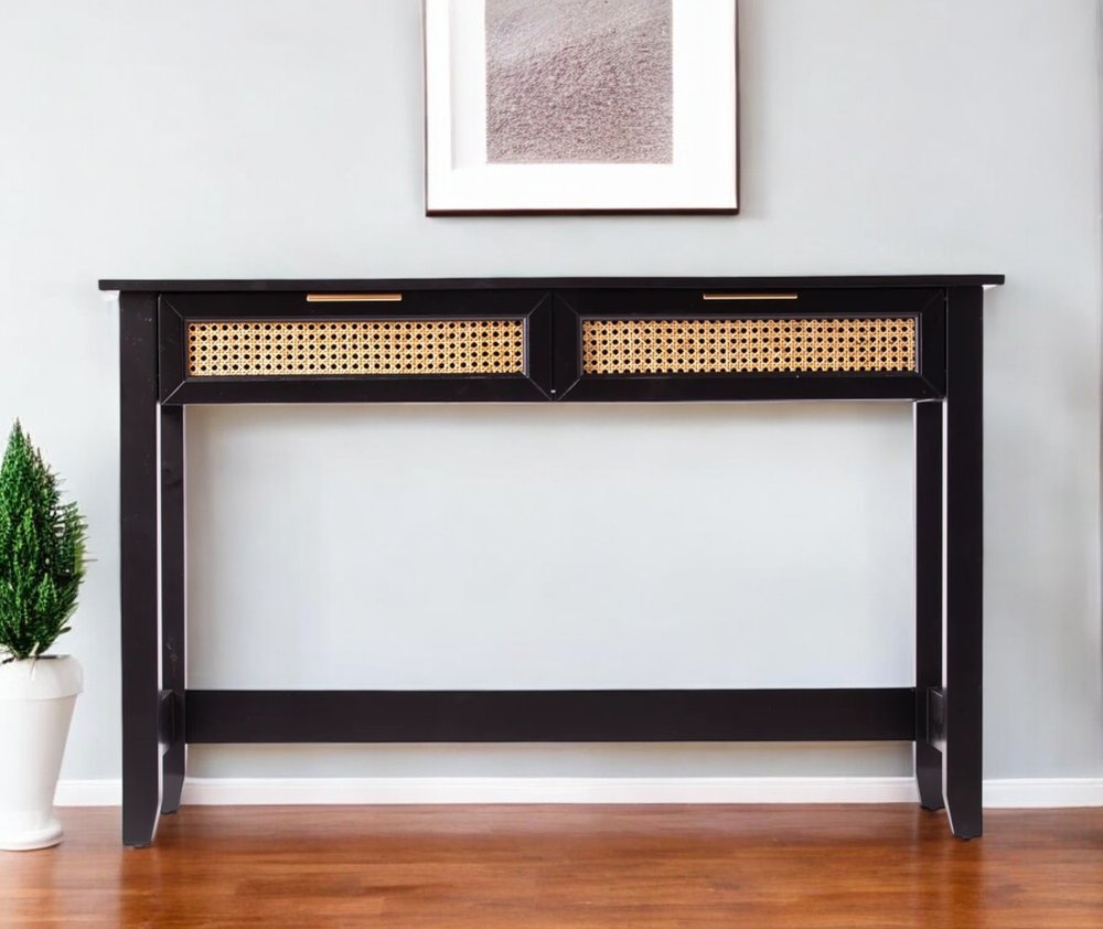 48" Black Console Table And Drawers