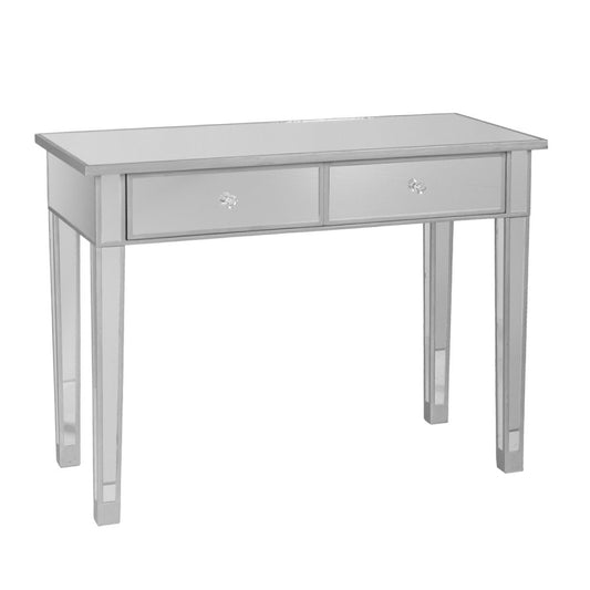 40" Silver Mirrored Glass and Wood Console Table With Two Drawers