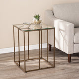 24" Champagne Glass And Iron Square End Table