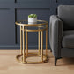 Set Of Two 23" Gold Glass And Steel Round Nested Tables