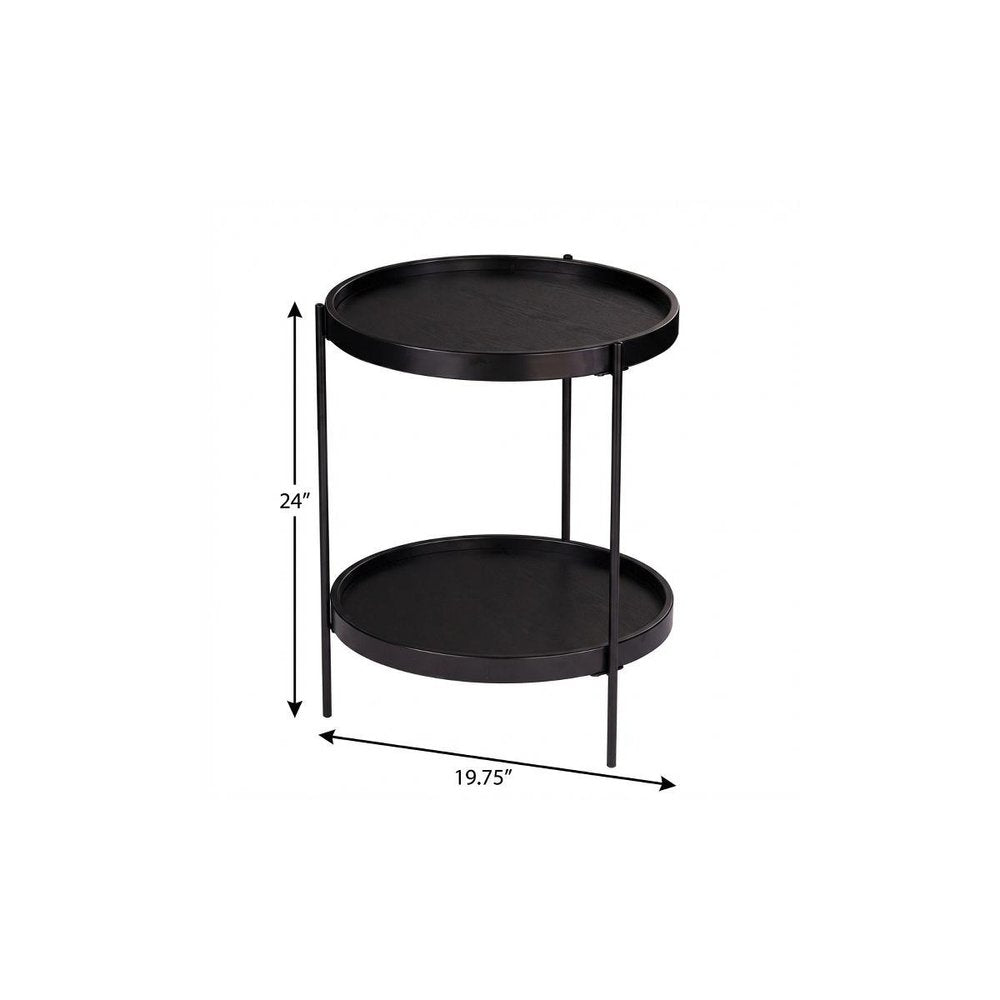 24" Black Manufactured Wood And Iron Round End Table With Shelf