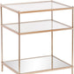 27" Gold And Clear Glass And Iron End Table With Mirrored Shelf