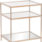 27" Gold And Clear Glass And Iron End Table With Mirrored Shelf