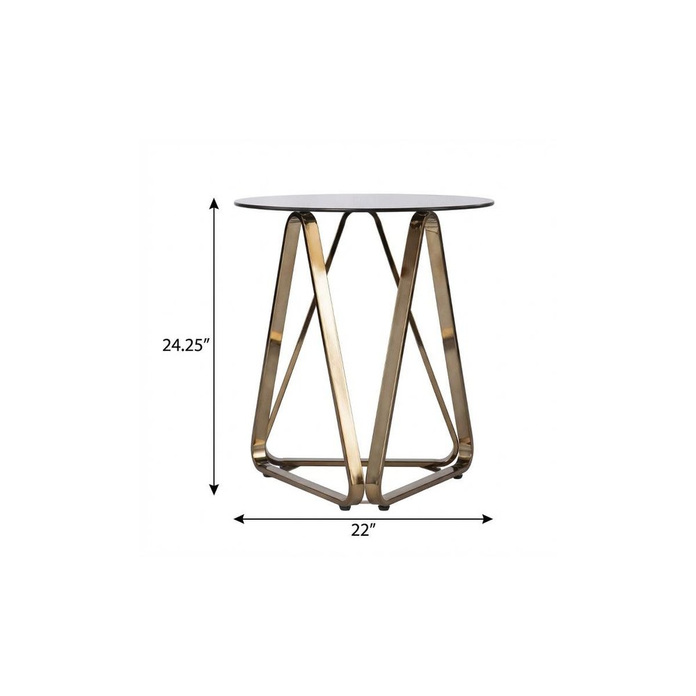 24" Champagne Glass And Iron Round End Table