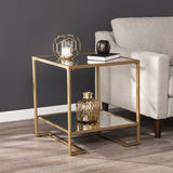 24" Gold Glass And Iron Square Mirrored End Table With Shelf