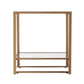 24" Gold Glass And Iron Square Mirrored End Table With Shelf