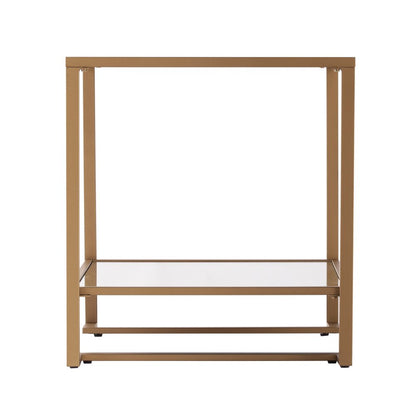 24" Gold Glass And Iron Square Mirrored End Table With Shelf
