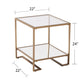 24" Gold Glass And Iron Square Mirrored End Table With Shelf