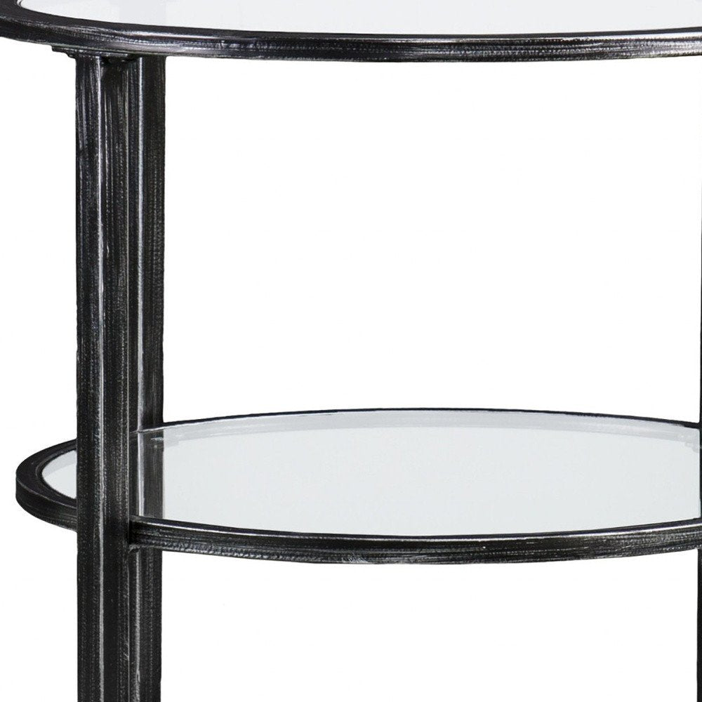 24" Black Glass And Iron Round End Table