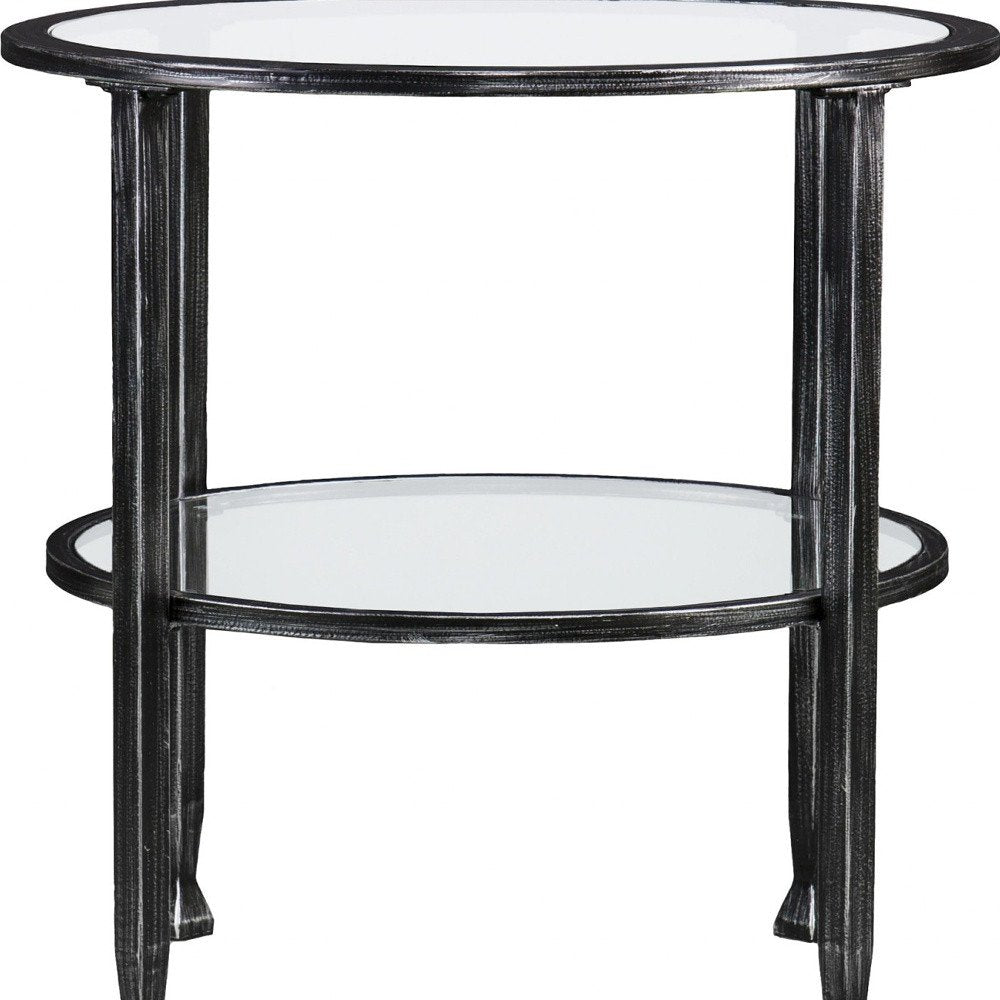 24" Black Glass And Iron Round End Table