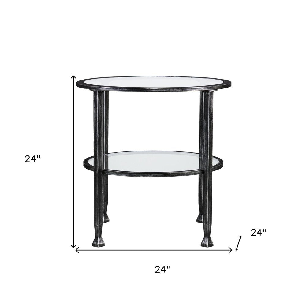 24" Black Glass And Iron Round End Table