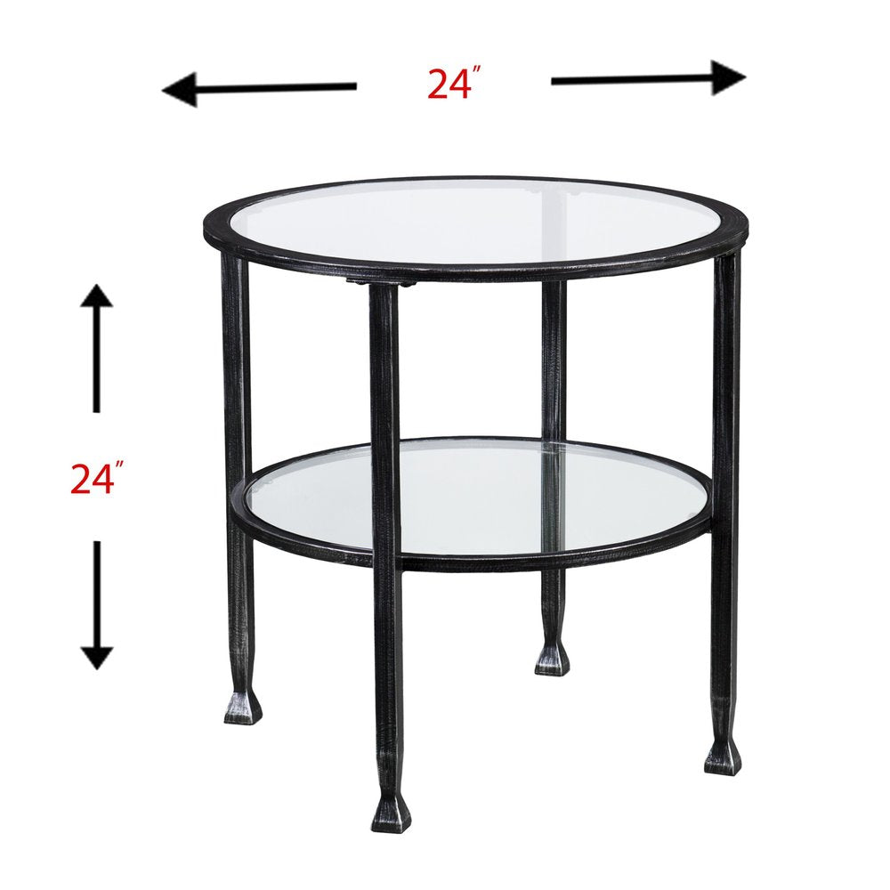 24" Black Glass And Iron Round End Table