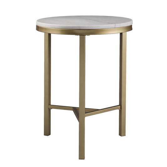 24" Champagne Genuine Marble Look And Iron Rectangular End Table