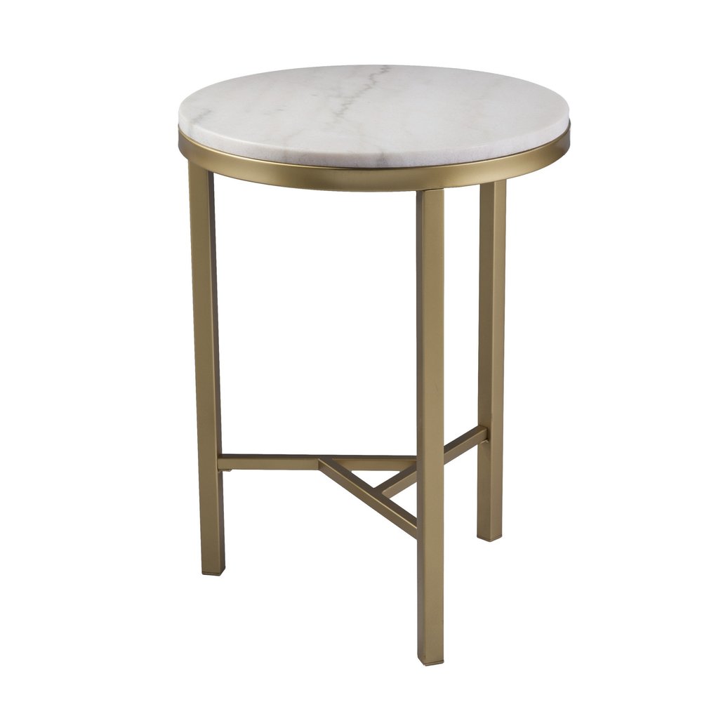 24" Champagne Genuine Marble Look And Iron Rectangular End Table