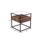22" Black Glass And Iron Square End Table With Drawer With Shelf
